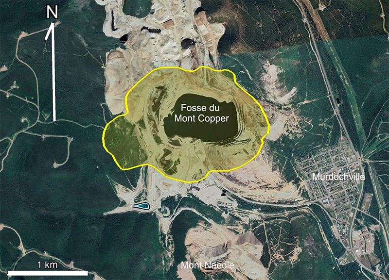 Figure 1. Vue en plan de l'empreinte de la fosse Whittle actuellement modélisée, englobant les ressources minérales du cas de base.